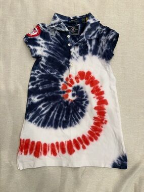 Polo by Ralph Lauren Kids Red, Navy & White Spiral Tie-Dye Polo Dress